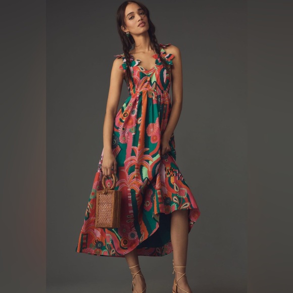Farm Rio x Anthropologie Pleated Palm Dress – tagged XL (Large fit) Bold Beauty! - Picture 1 of 16
